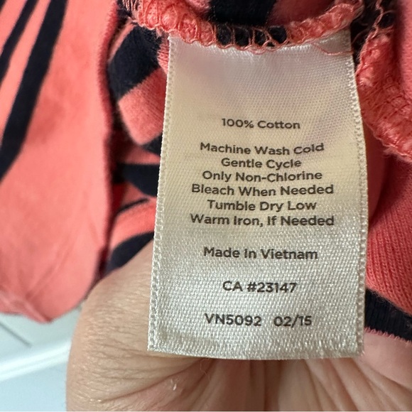 Talbots Beateau Neck Three Quarter Sleeve Tee Pink with Navy Stripes, Size SP - Picture 4 of 4